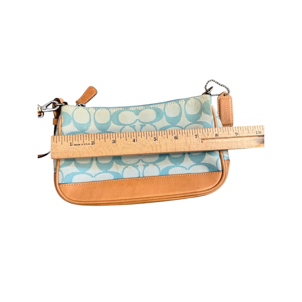 Coach Wristlet Bag Womens Small Blue Tan Signature C Monogram - Picture 4 of 8